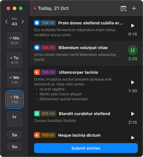 A screenshot of the Chronos app and dark mode