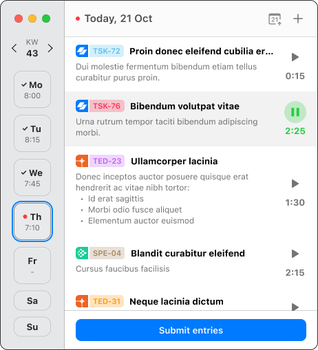 A screenshot of the Chronos app and light mode